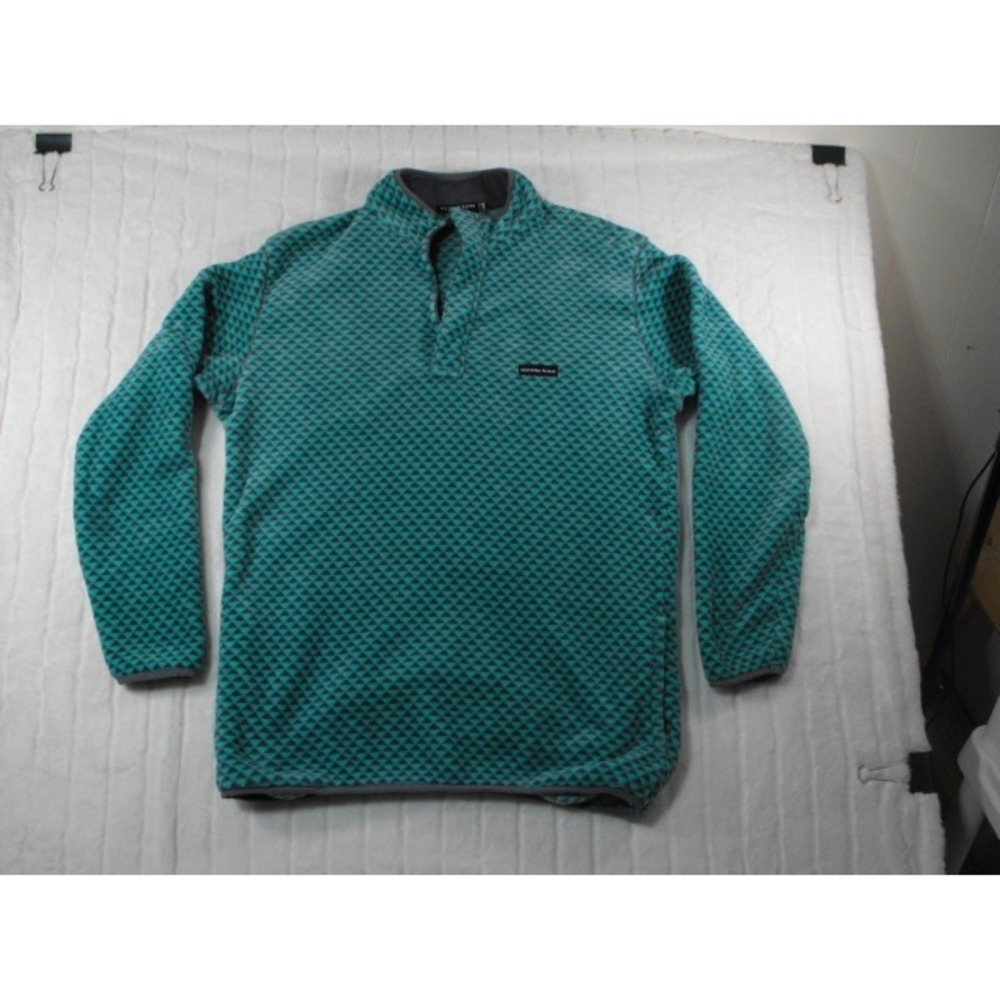 Southern Marsh Fleece Pullover Mens Large Teal Grey 1/4 Zip Geometric Excellent
